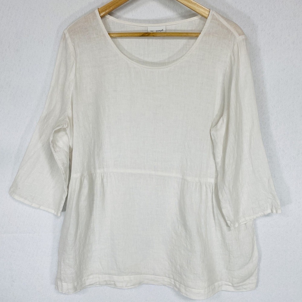 Pure Jill Top Women’s M White 3/4 Sleeve Linen Blend Resort Wear Lightweight